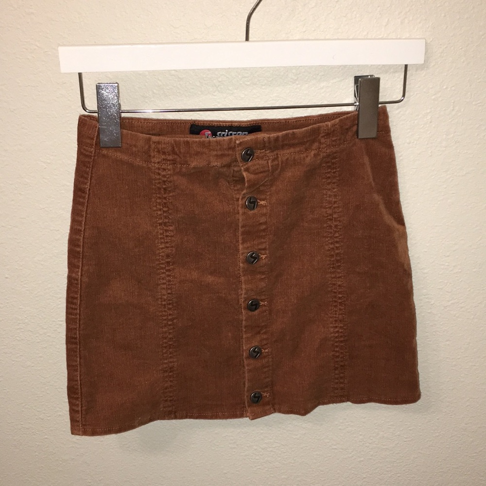 Button Front Brown Corduroy Mini Skirt